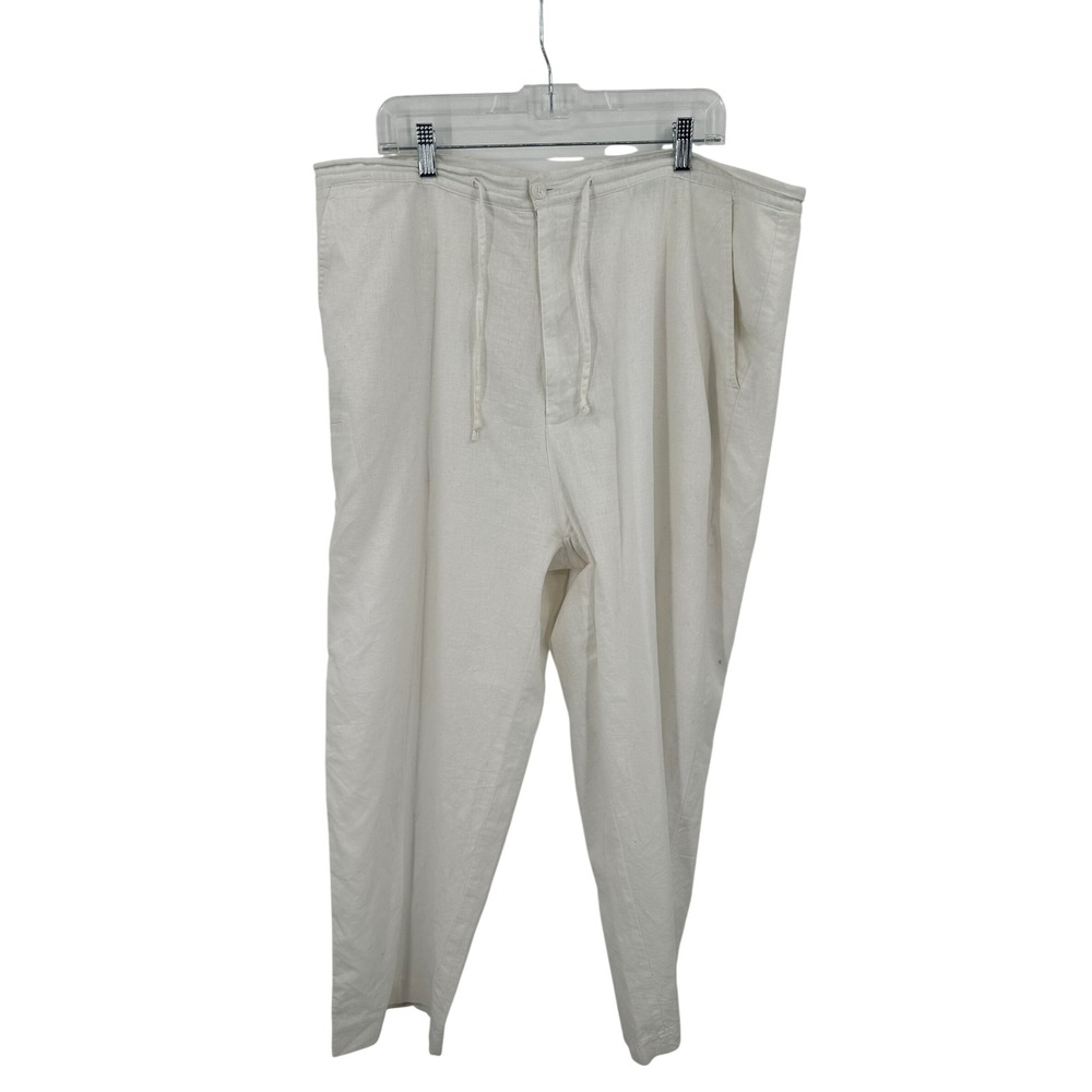 Linea Uomo Cream Linen Blend Drawstring Relaxed Trousers Pants 42x30 Women Plus
